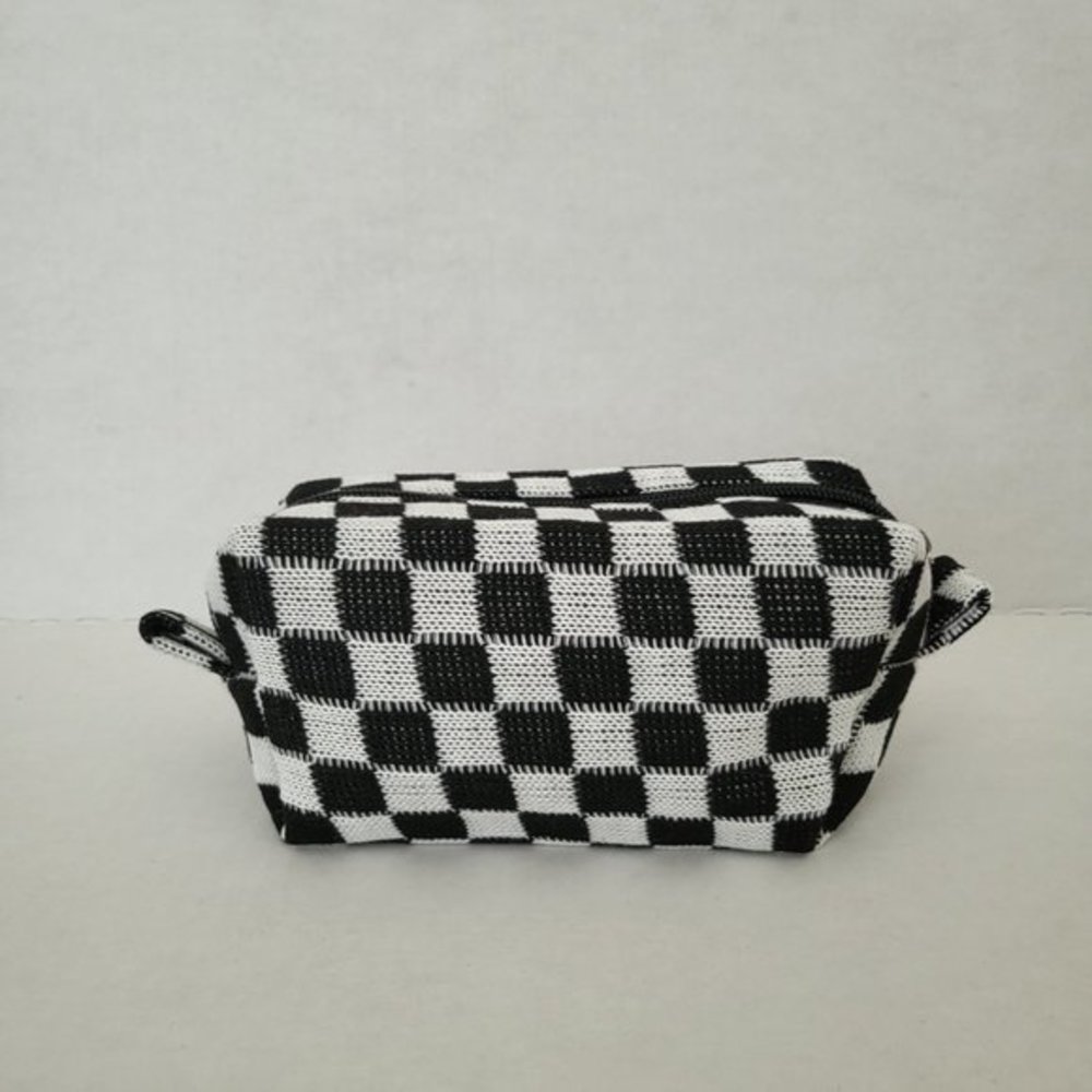 Make Up Mini Bag Checkered Print Cosmetic in Black and White